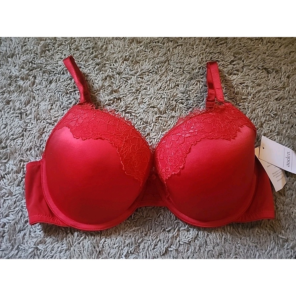 Auden Women's Size 36D Smooth Light Lift Comfort Wire Demi T-Shirt Bra Red